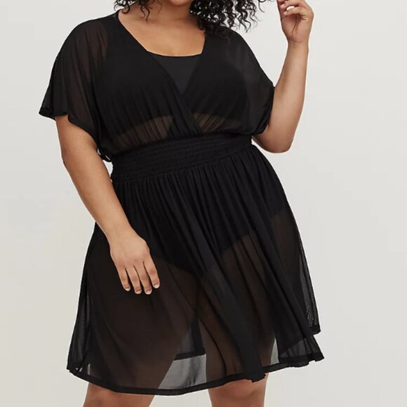 TORRID GOTH BOHO BEACH DOLMAN SKATER DRESS SWIM COVER UP - MESH BLACK 1 1X  14 15